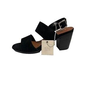 Mariella Italian Women Suede Block Heel Platform Sandals Black Shoe Size 7.5